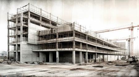 Construction of a multi-storey building in the city center.の素材