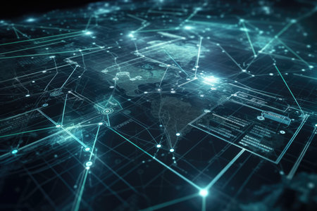Abstract technology background with global network connection concept. 3D Renderingの素材