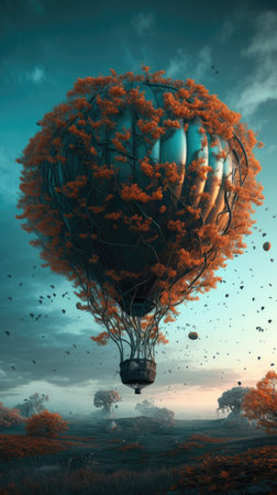 Hot air balloon in the sky. 3D illustration. Vintage style.の素材