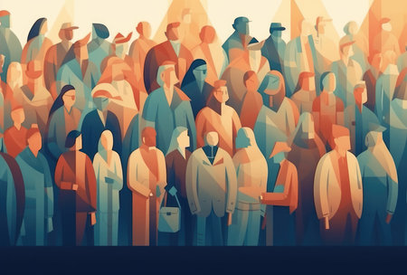 Vector illustration of a crowd of people. Crowd of business people.の素材