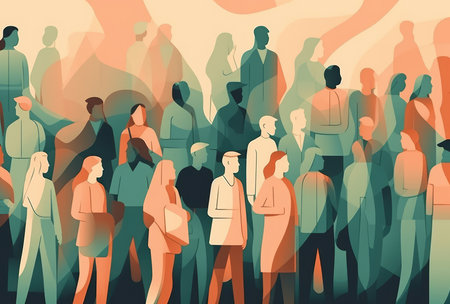 Large group of people in the crowd. Vector illustration in flat styleの素材