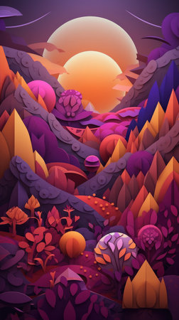 Autumn landscape with forest and mountains. Colorful vector illustration.の素材