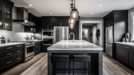 Luxury black and white modern kitchen in a classic style.の素材