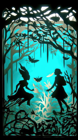 Silhouette of a fairy tale in the forest. Vector illustration.の素材