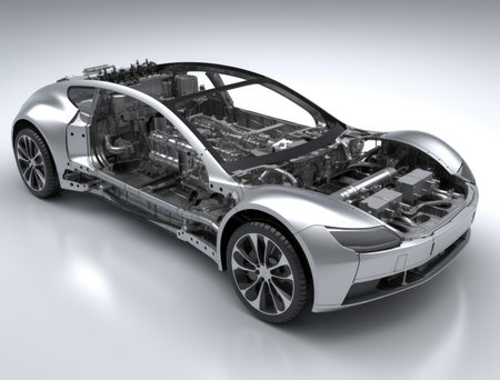3D rendering of a brand-less generic concept car in studio environmentの素材