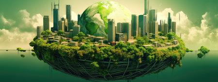 Green city in the shape of a planet earth. 3d renderingの素材