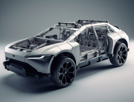 3D rendering of a brand-less generic concept car in studio environmentの素材