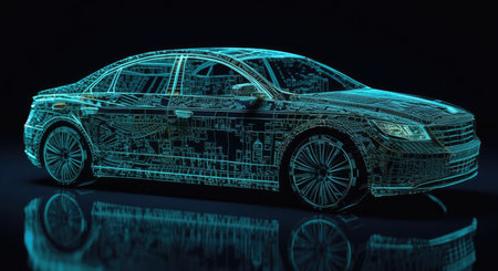 3D rendering of a brand-less generic concept car in studio environmentの素材