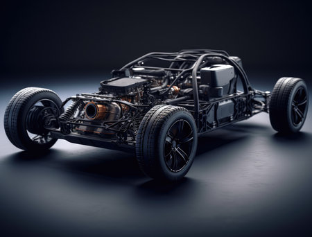 Model of a car on a black background. 3d rendering.の素材