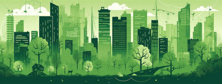 City landscape with trees and skyscrapers. Vector illustration EPS10の素材