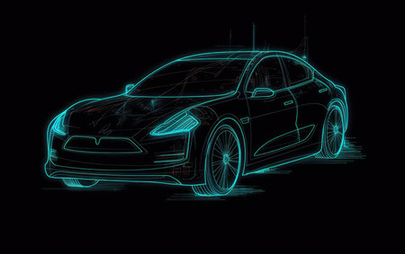 Sketch of the electric car on a black background. Vector illustrationの素材