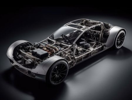 3D rendering of a brand-less generic concept car in studio environmentの素材