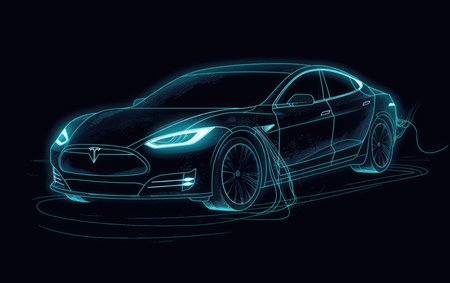 sketch of a sports car in neon light on a dark backgroundの素材