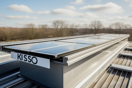 Solar panels installed on the roof of a house. Solar cells.の素材