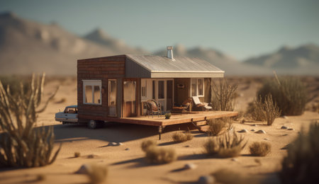 Model of a house in the middle of the desert. 3d renderingの素材