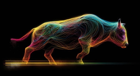 abstract 3d rendering of a unicorn made of multicolored linesの素材