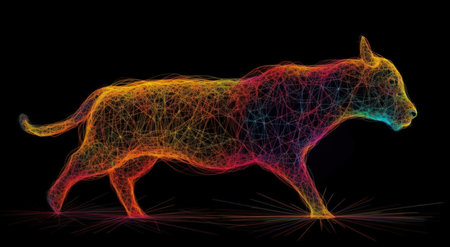Colorful silhouette of a panther on a black background. Vector illustrationの素材