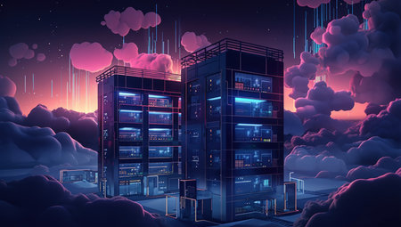 Server room in the clouds, 3d rendering. Computer digital drawing.の素材