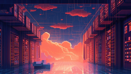 Cloud computing concept. Server room data center. 3d render illustrationの素材