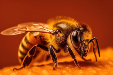 Macro shot of a bee, hard at work gathering nectar on vibrant yellow bloom. Generative AIの素材