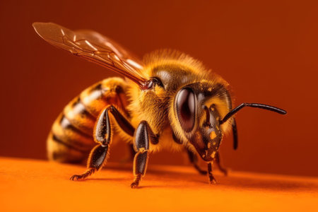 Macro shot of a bee, hard at work gathering nectar on vibrant yellow bloom. Generative AIの素材