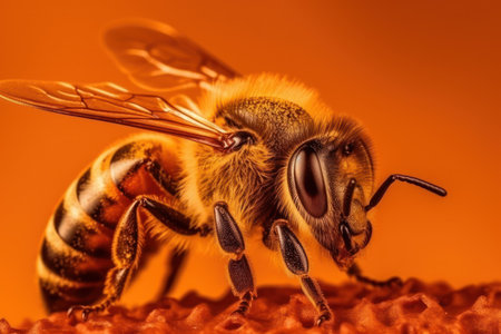 Macro shot of a bee, hard at work gathering nectar on vibrant yellow bloom. Generative AIの素材