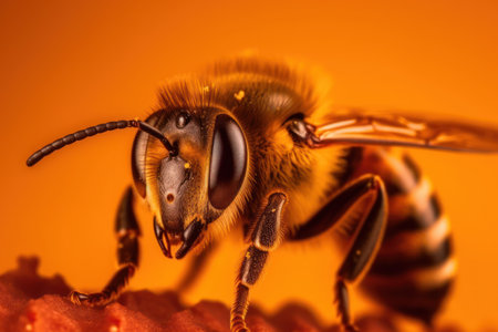 Macro shot of a bee, hard at work gathering nectar on vibrant yellow bloom. Generative AIの素材