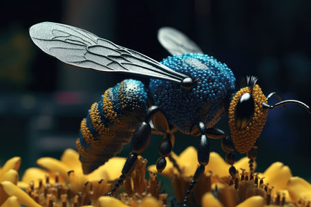 Macro shot of a bee, hard at work gathering nectar on vibrant yellow bloom. Generative AIの素材