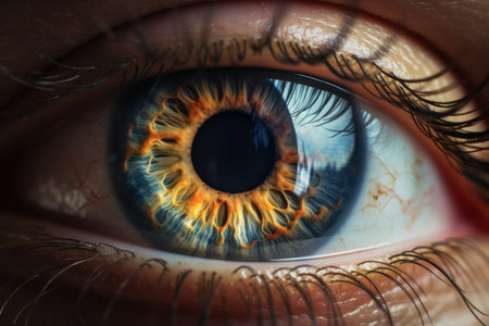 Captivating close up reveals intricate beauty of a woman's eye. Generative AIの素材
