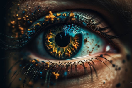 Vibrant multicolored makeup adorns a woman's eye, celebrating LGBTQ pride. Generative AIの素材
