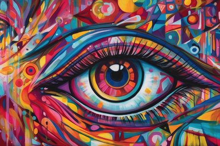 Colorful eye close-up. Abstract background. Psychedelic painting.の素材