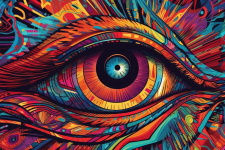 Eye of God. Psychedelic psychedelic background. Colorful vector illustration.の素材