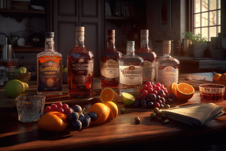 Scotch Whisky bottles line up, ready to grace patrons' glasses in a pub. Generative AIの素材