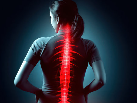 Sportswoman experiencing back pain, highlighting the importance of proper care in athletics, Generative AI.の素材
