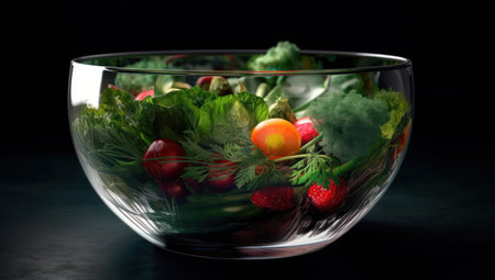 Bountiful table filled with assorted fruits and vegetables, a colorful display of healthy eating, Generative AI.の素材
