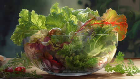 Bountiful table filled with assorted fruits and vegetables, a colorful display of healthy eating, Generative AI.の素材