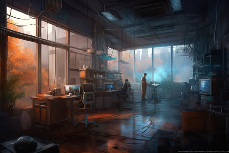 Man working diligently on a computer within a modern office setting, Generative AI.の素材