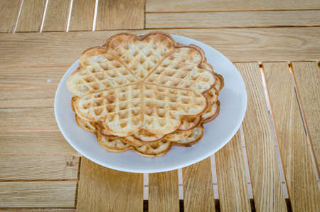 one plate with a couple of wafflesの写真素材