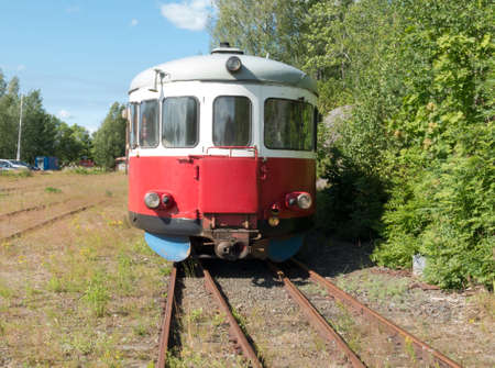one old railbuss on the station wait for the passangerの写真素材