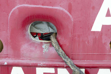 a mooring rope from the boat to land that secure the boat to land