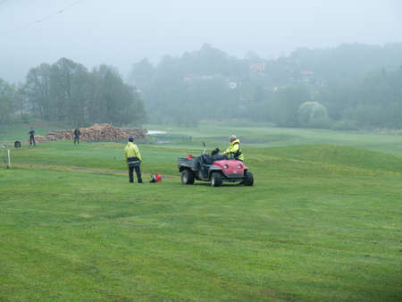 working on a golf course one very foggy dayのeditorial素材