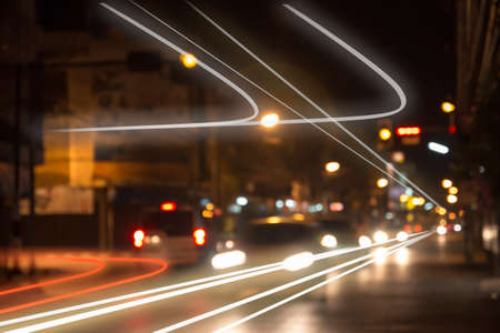 night traffic lights at intersection. The city lights. Motion blur. Abstract background