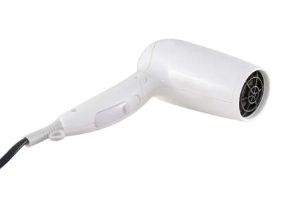 white hairdryer isolated on white backgroundの写真素材