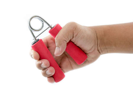 handgrip and hand on white backgroundの写真素材