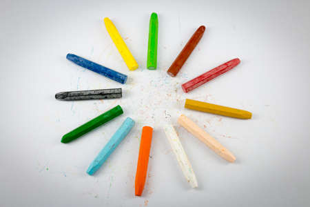 group of crayon on white background, colorful sun beamの写真素材