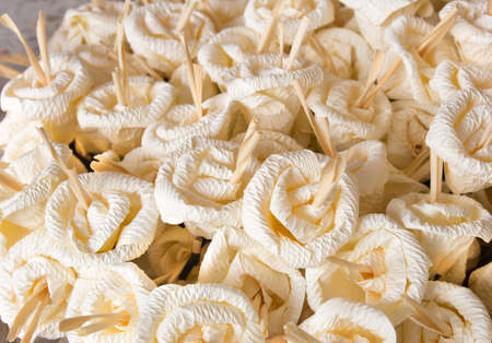 artificial flowers, kind of wood flower to be placed on the site of cremation, thai traditionalの写真素材