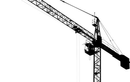 Silhouette of tower crane on white backgroundの写真素材