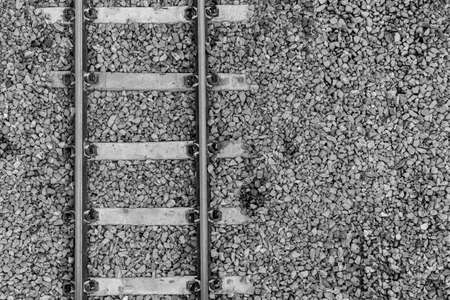 railway top view with stone, abstract background, black and whiteの写真素材