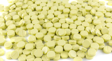 drugs and pills on white background, selective focusの写真素材