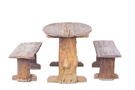 old wood table and chairs isolated on white background with clipping pathの写真素材